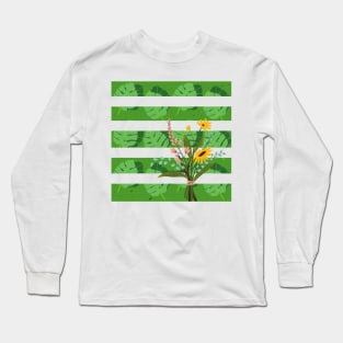 Stripe Flowers and Leaves Long Sleeve T-Shirt